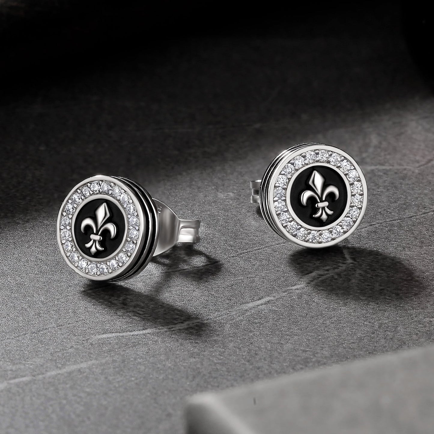 Wholesale Men's Earrings Stud Earrings 9mm Fleur de lis Iced Diamond CZ