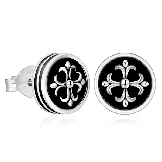 Wholesale Men's Earrings Stud Earrings 9mm Cross Fleur de lis Round