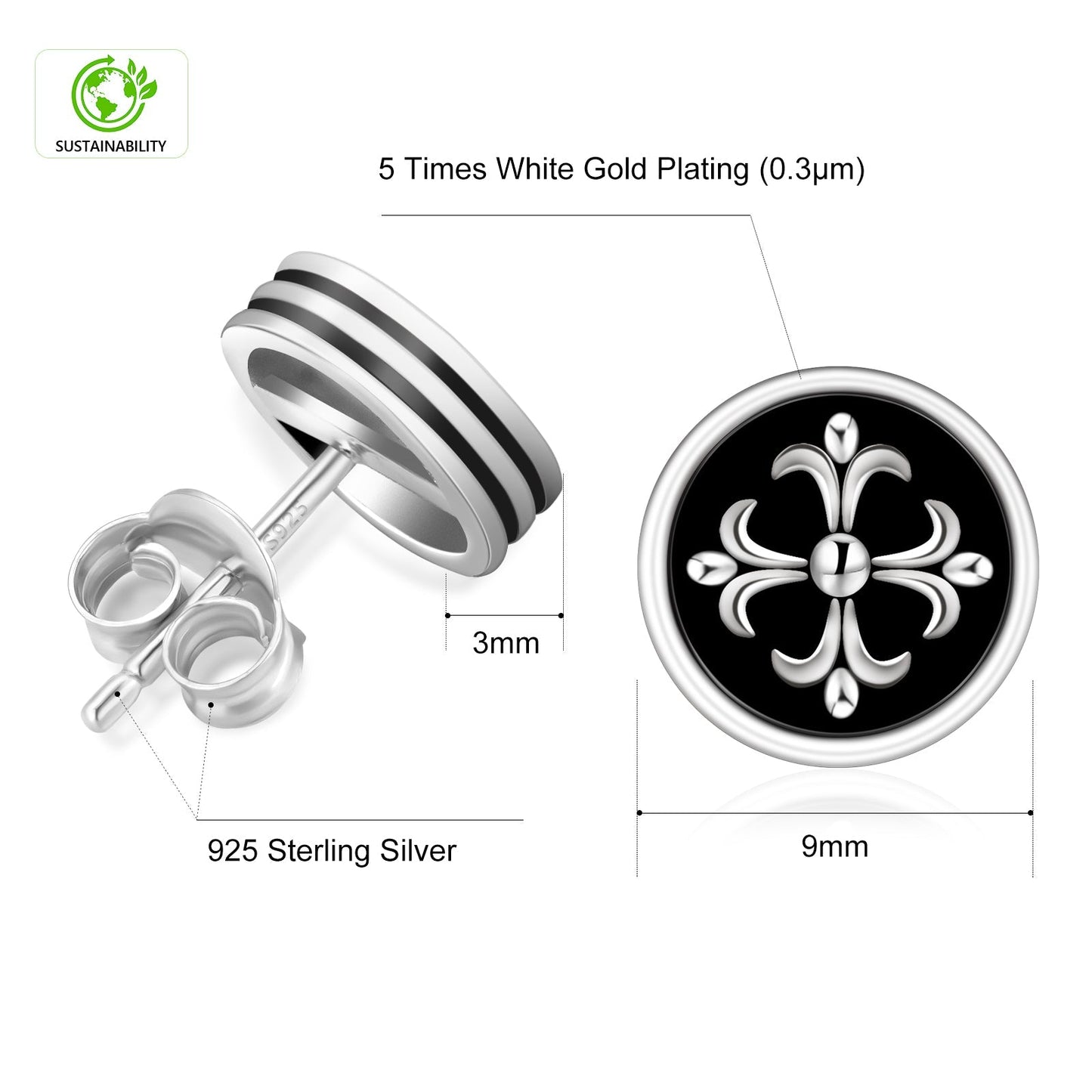 Wholesale Men's Earrings Stud Earrings 9mm Cross Fleur de lis Round