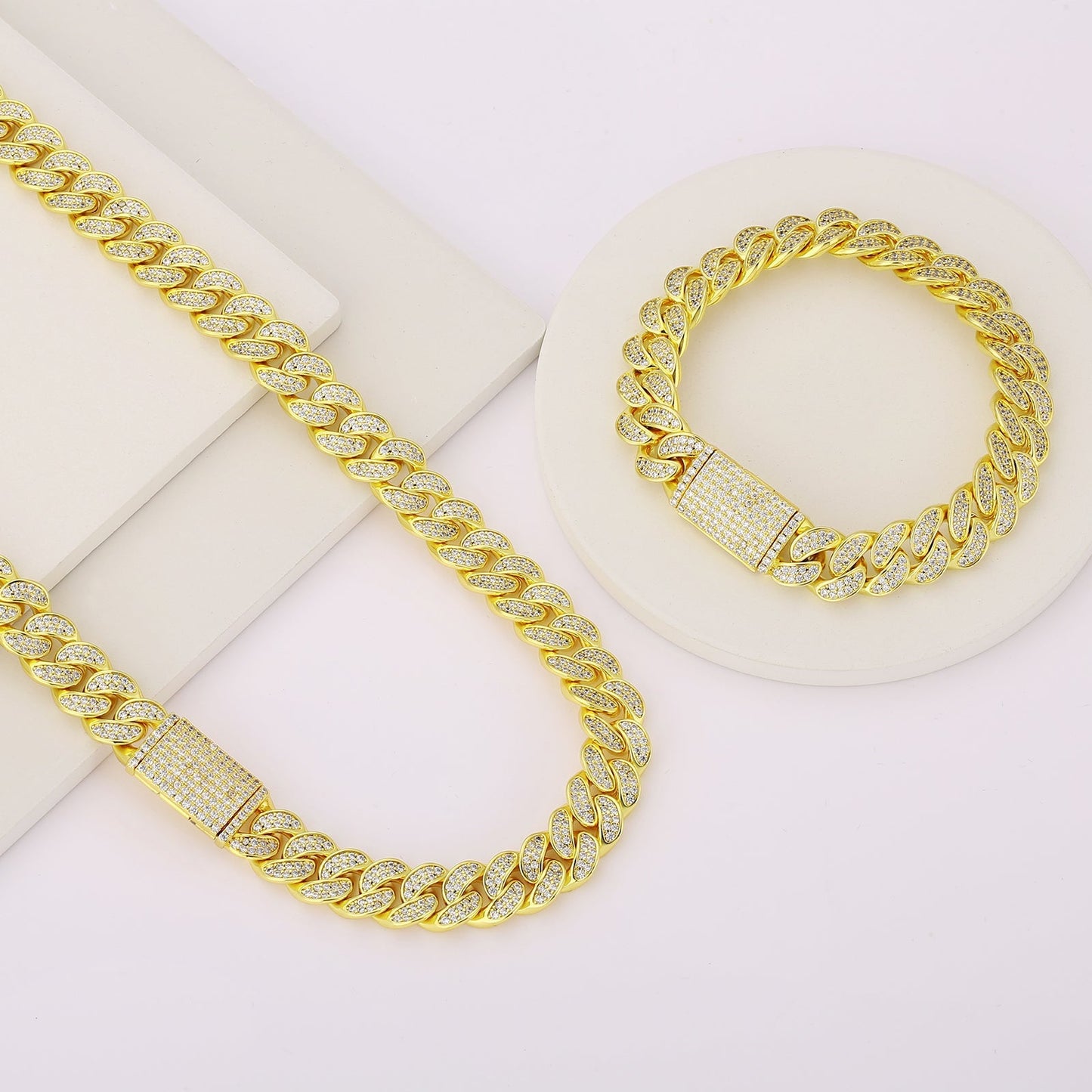 12mm Iced Out Cuban Link Necklace in 14K Gold