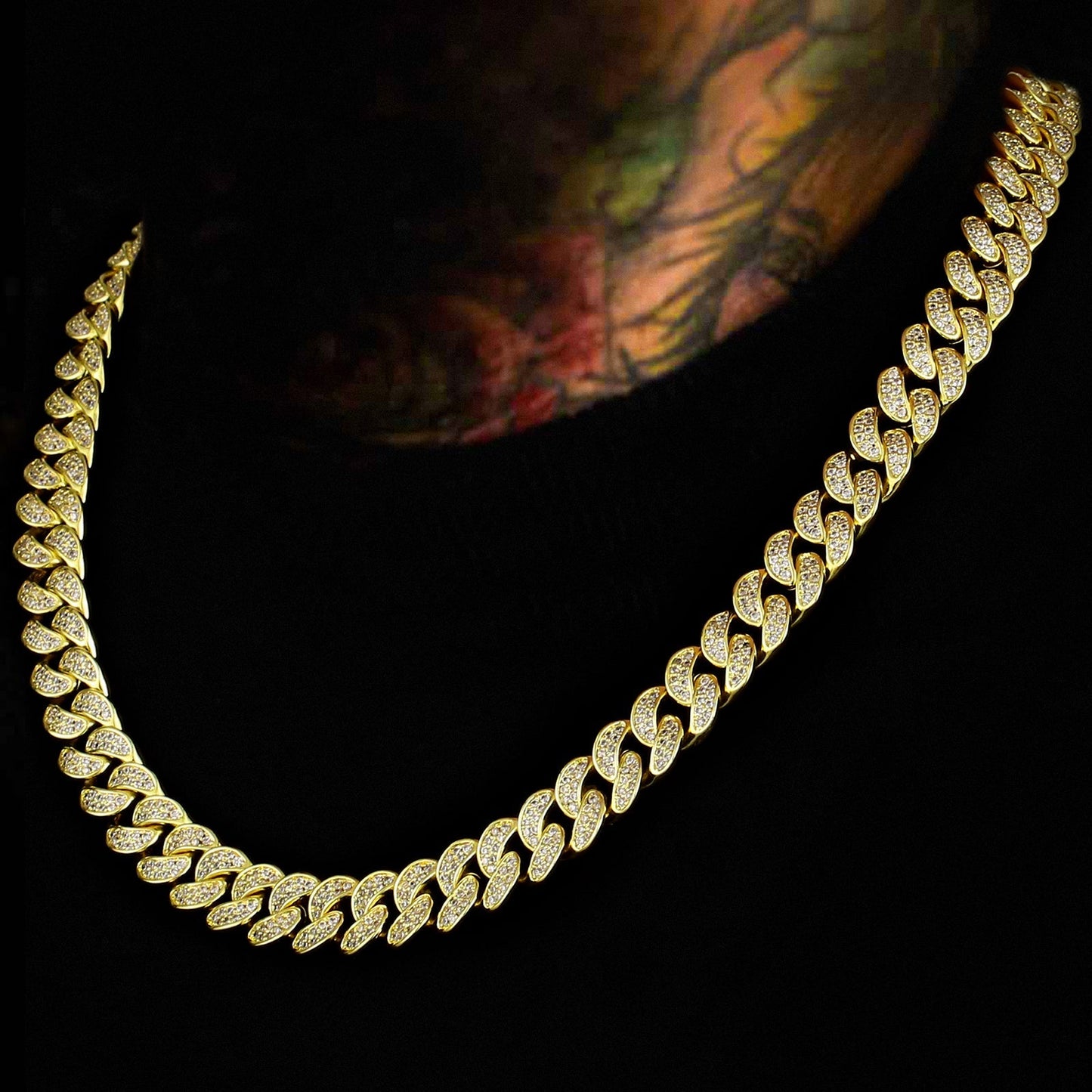 12mm Iced Out Cuban Link Necklace in 14K Gold