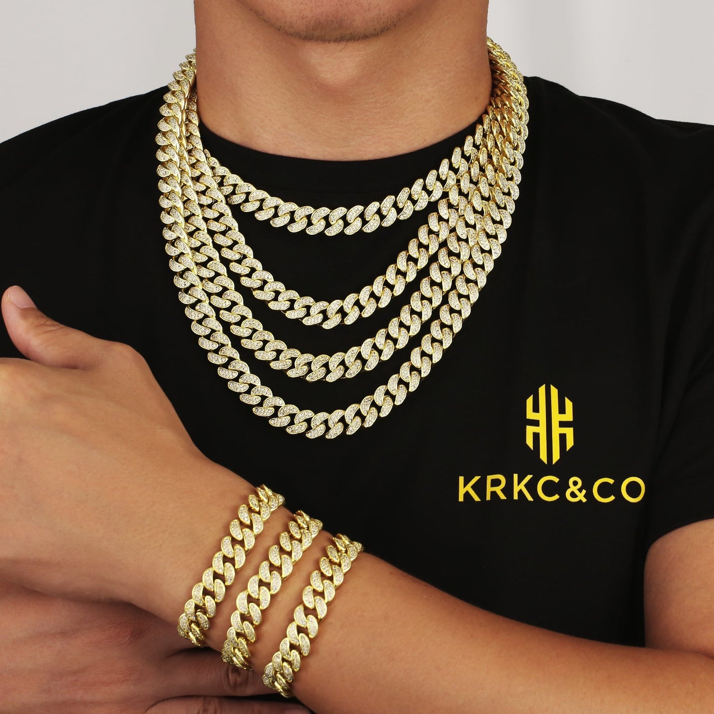 12mm Iced Out Cuban Link Necklace in 14K Gold