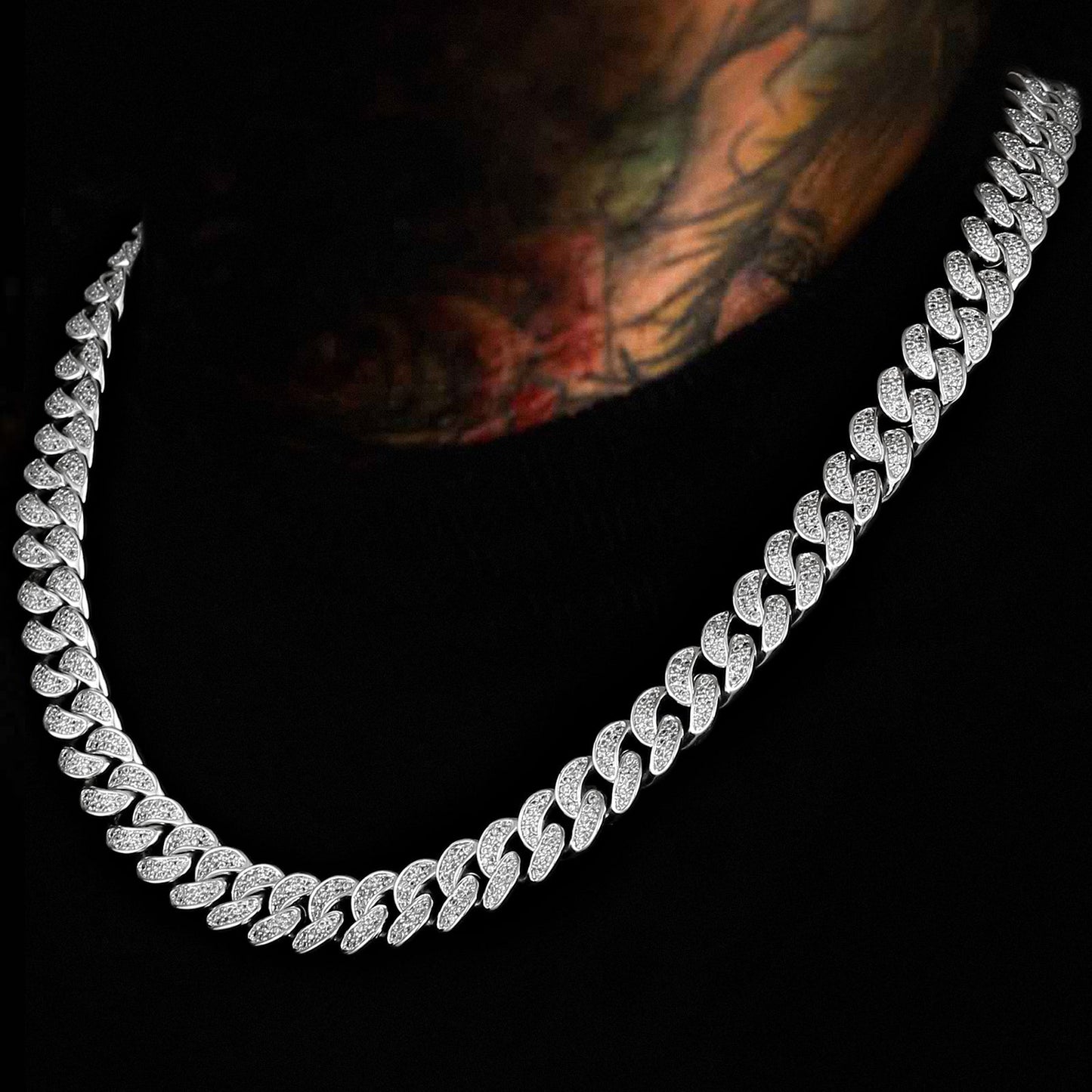 12mm Iced Out Cuban Link Necklace in White Gold