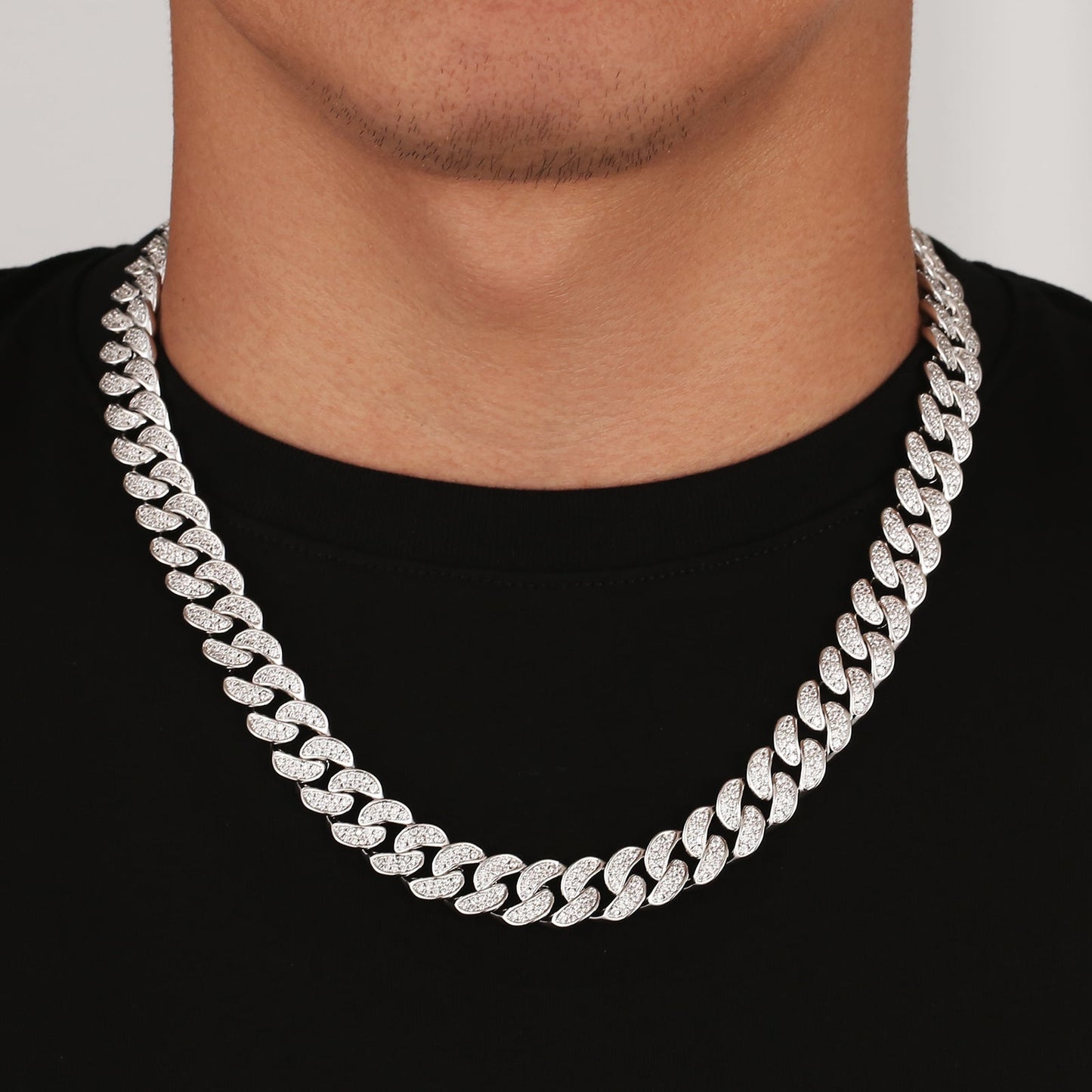 12mm Iced Out Cuban Link Necklace in White Gold