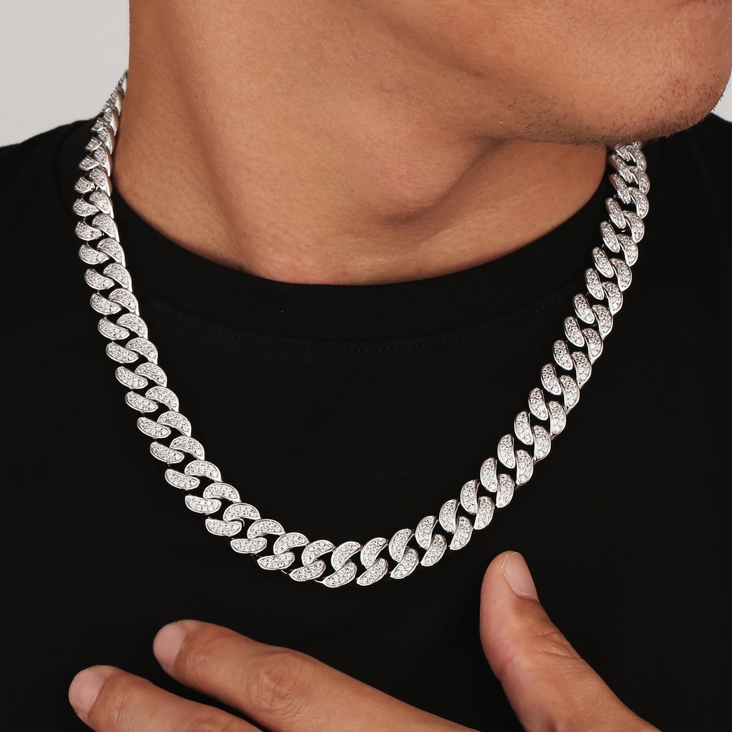 12mm Iced Out Cuban Link Necklace in White Gold