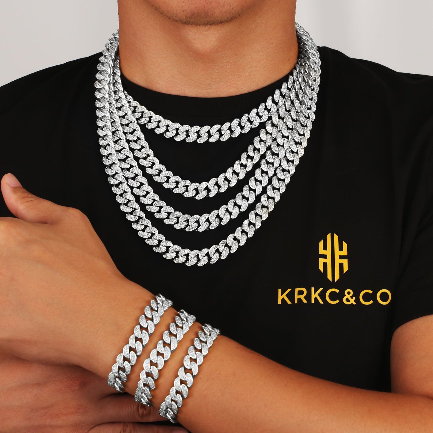 12mm Iced Out Cuban Link Necklace in White Gold