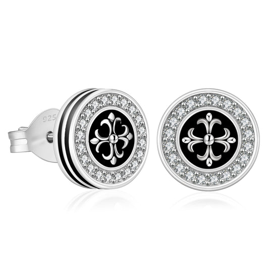 Wholesale Men's Earrings Stud Earrings 9mm Cross Fleur de lis Iced Diamond CZ