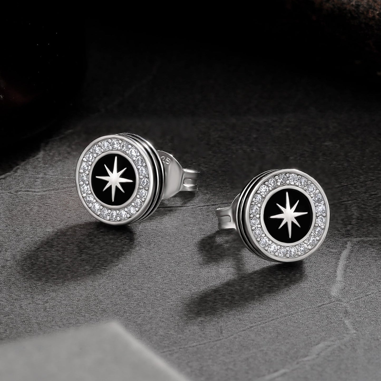 Wholesale Men's Earrings Stud Earrings 9mm Hexagram Iced Diamond CZ