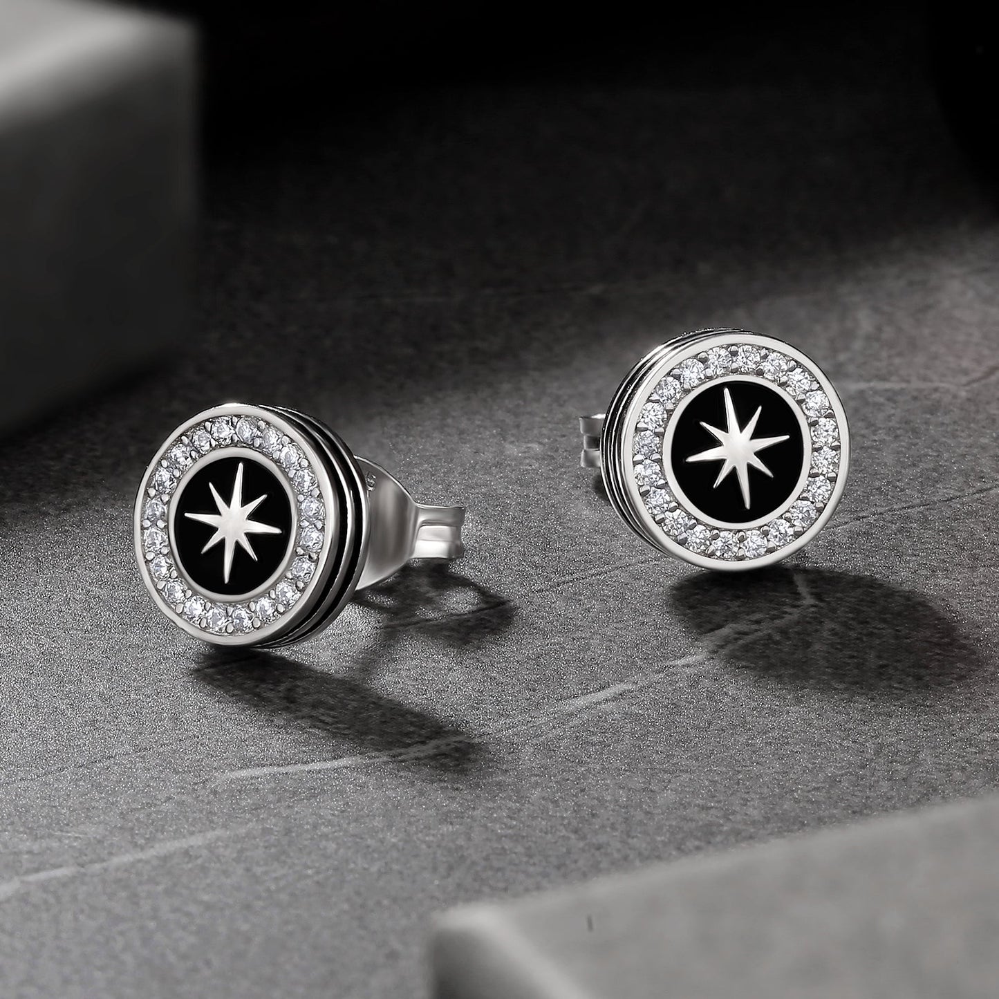 Wholesale Men's Earrings Stud Earrings 9mm Hexagram Iced Diamond CZ