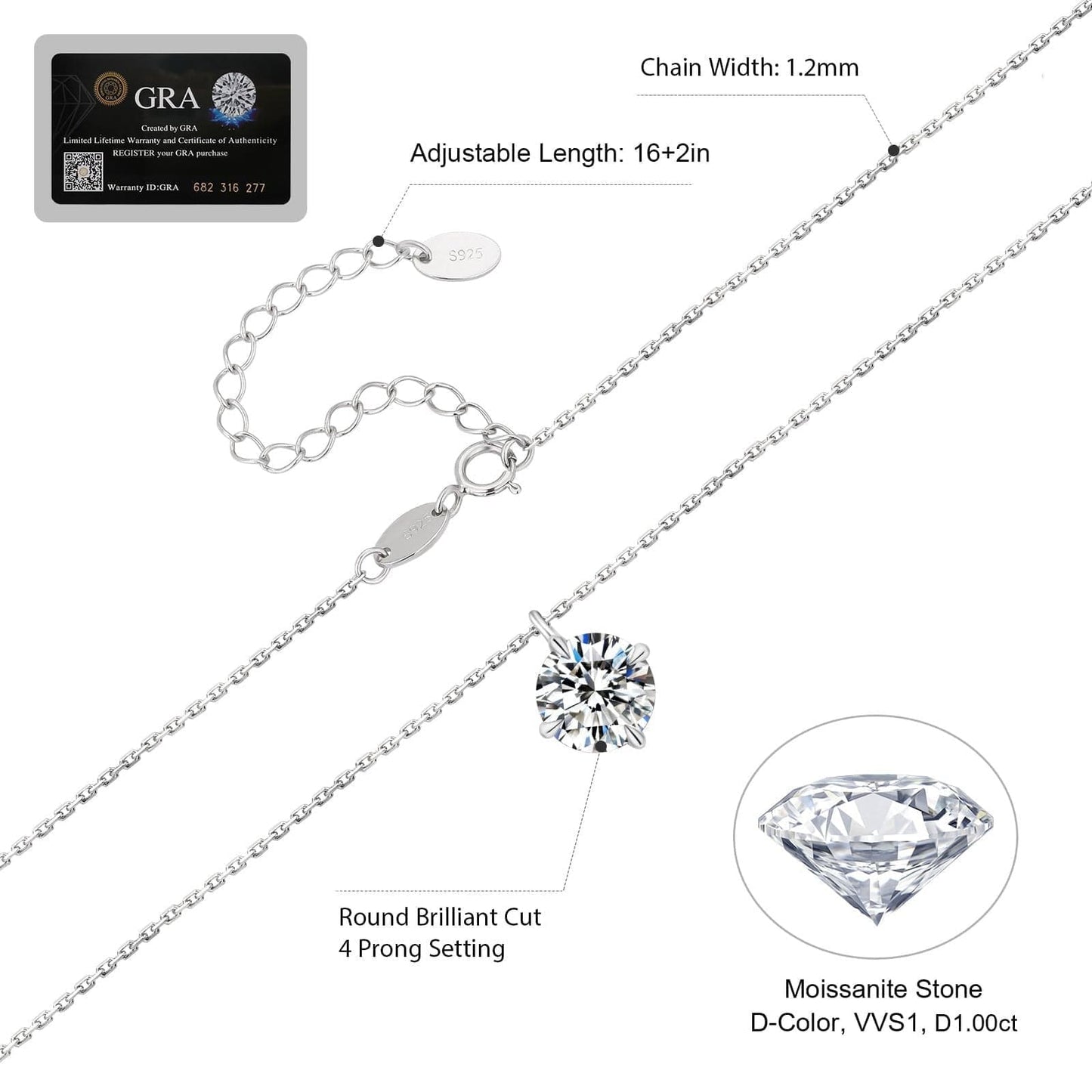 Wholesale VVS1 Moissanite Pendant Necklace 1.0 Carats Round for Women 0296