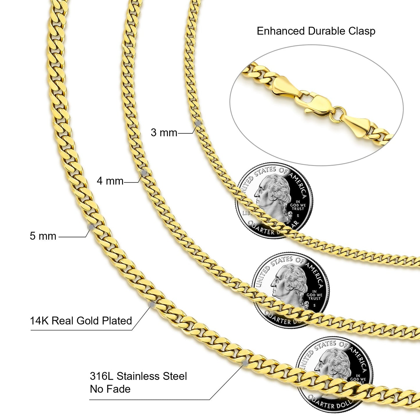 Wholesale Cuban Curb Chain 3mm 14K Gold/White Gold