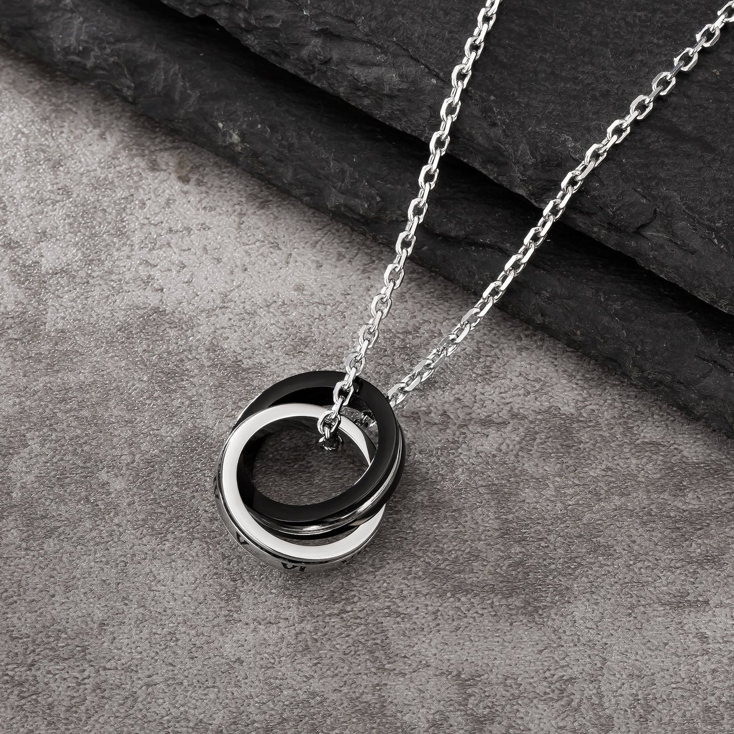 Roman Numerals Double Ring Pendant Necklace