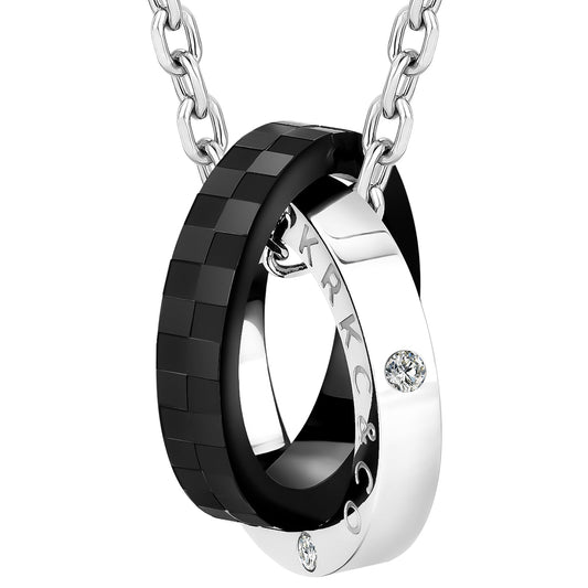 Black Checkerboard Double Ring Pendant Necklace