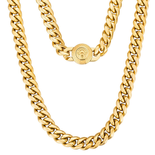 12mm Lion Button Clasp Miami Cuban Link Chain