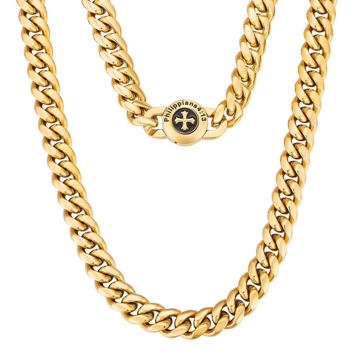 12mm Cross Button Clasp Miami Cuban Link Chain