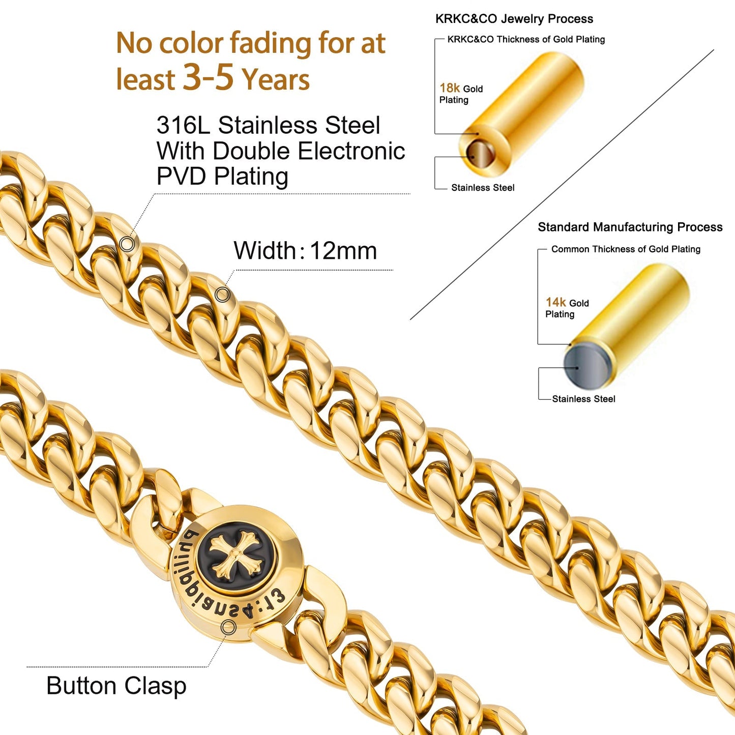 12mm Cross Button Clasp Miami Cuban Link Chain