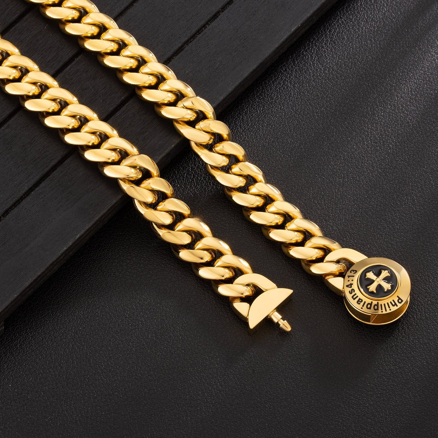 12mm Cross Button Clasp Miami Cuban Link Chain