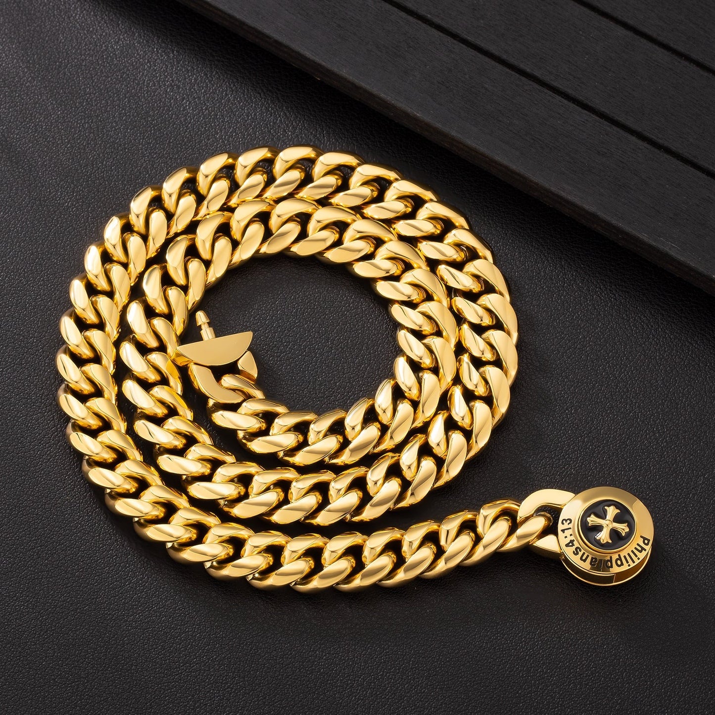 12mm Cross Button Clasp Miami Cuban Link Chain