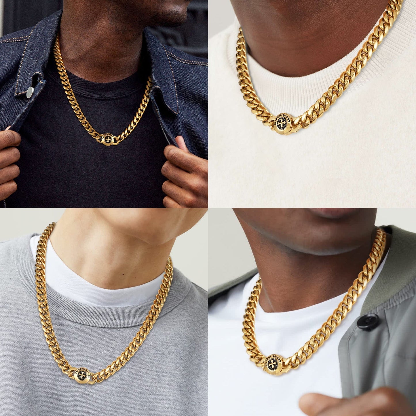 12mm Cross Button Clasp Miami Cuban Link Chain