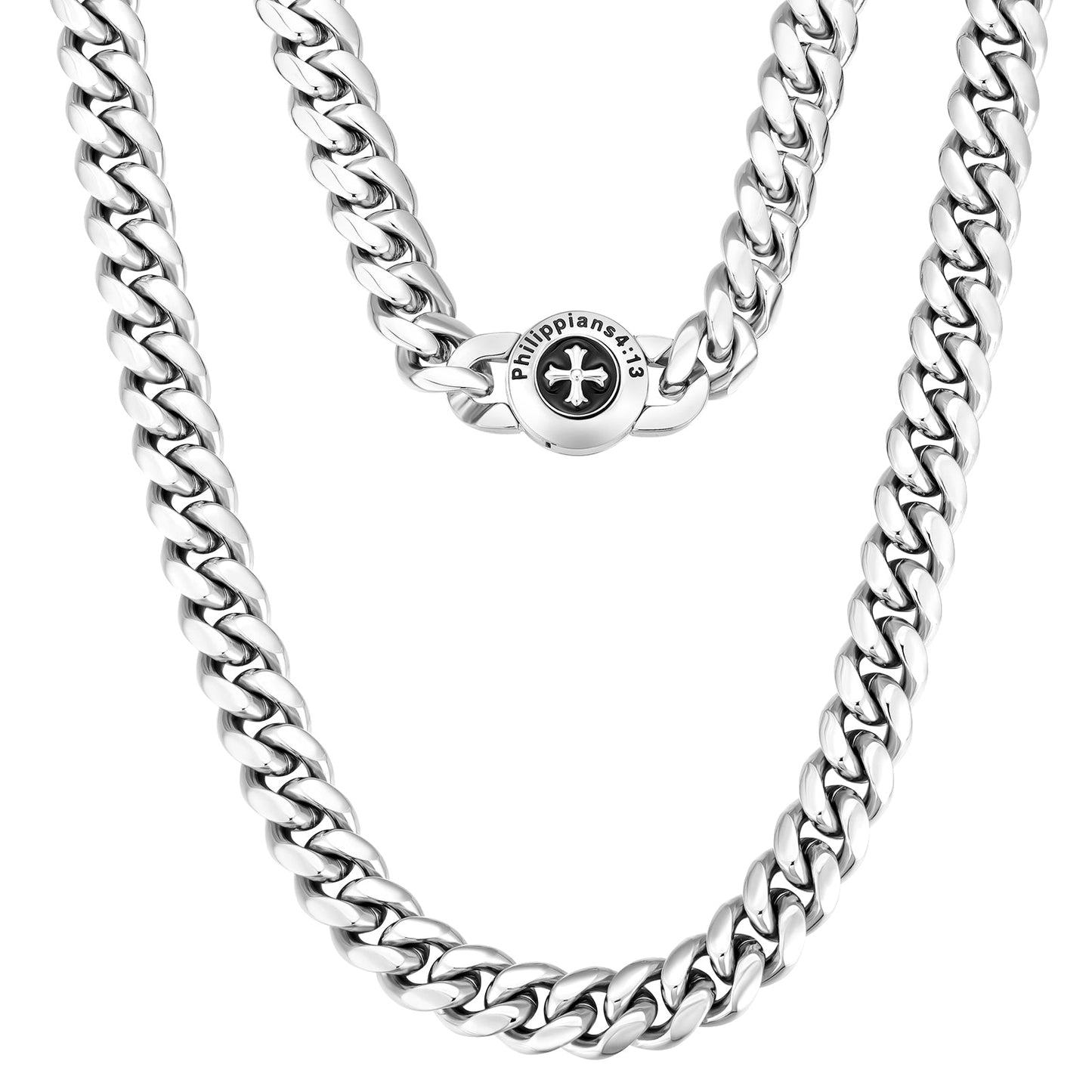 12mm Cross Button Clasp Miami Cuban Link Chain