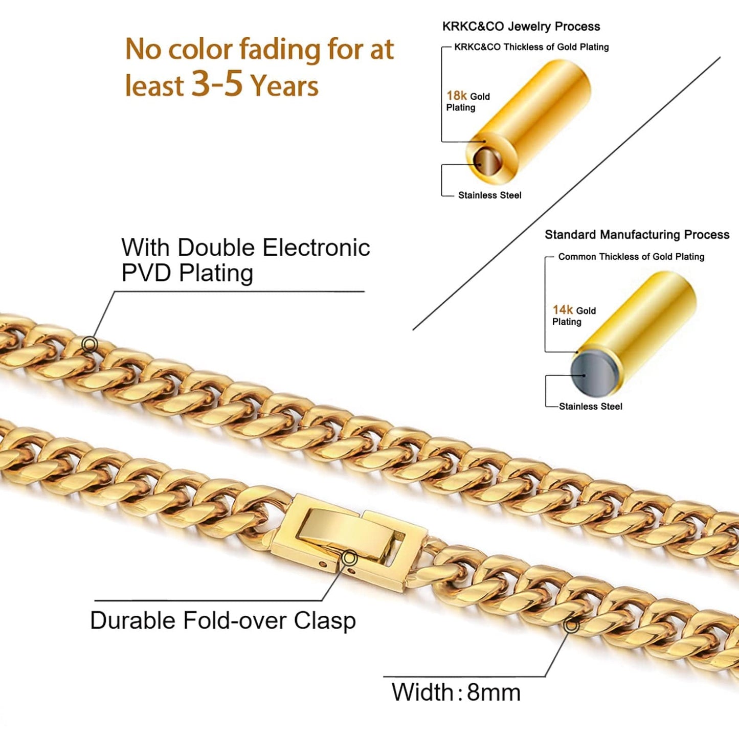 Wholesale 8mm Mens Miami Cuban Link Bracelet in 18K Gold