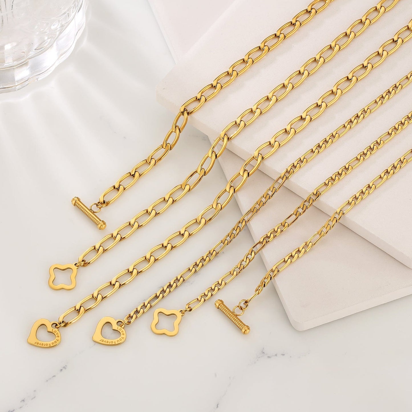 Wholesale Toggle Chain Figaro Cuban Chain Bracelets 18K Gold 3mm/4mm PVD Stainless Steel for Women