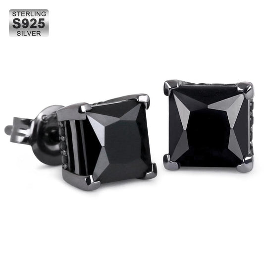 Wholesale S925 Sterling Silver Stud Earrings with Black Diamond Prong-Setting 5A CZ Stones