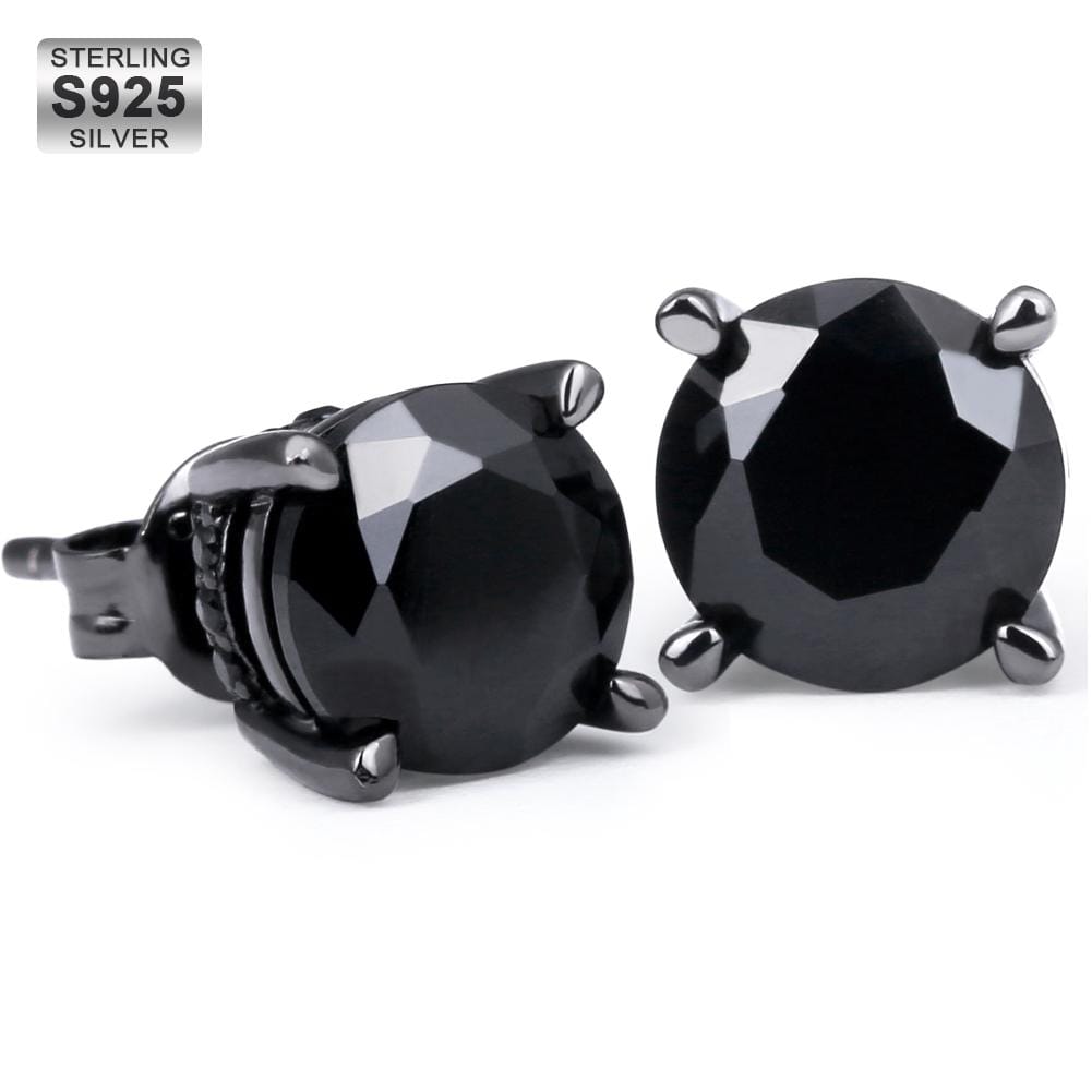 Wholesale 925 Sterling Silver Stud Earrings Hip Hop Earrings Round Black Diamond Stud Earrings for Men in Black Gold