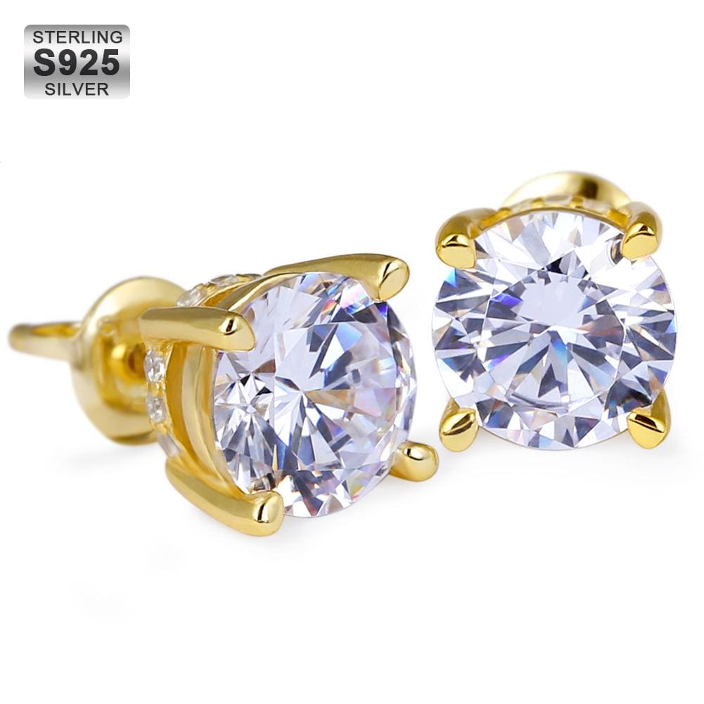 Wholesale 925 Sterling Silver Stud Earrings Hip Hop Diamond Earrings Iced Out Bling Zirconia CZ Diamond Plated 14k Gold