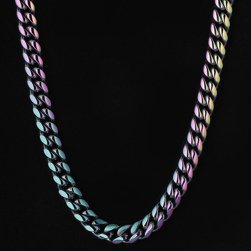 Wholesale Hip Hop Gold Chains 10mm Rainbow Cuban Chain Jewelry Set In Stainless Steel Plated Gold