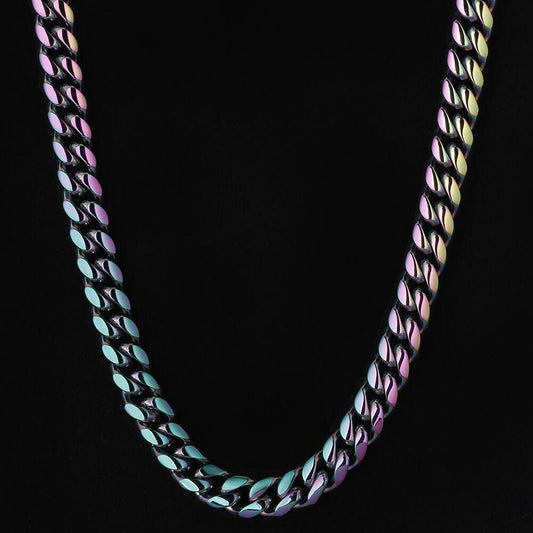 Wholesale Hip Hop Gold Chains 10mm Rainbow Cuban Chain Jewelry Set In Stainless Steel Plated Gold