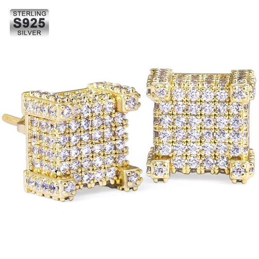 Wholesale 925 Sterling Silver Stud Earrings Hip Hop Diamond Earrings 10mm Micro Pave Gold Iced Out Cubic Zirconia Stud Men's Earrings