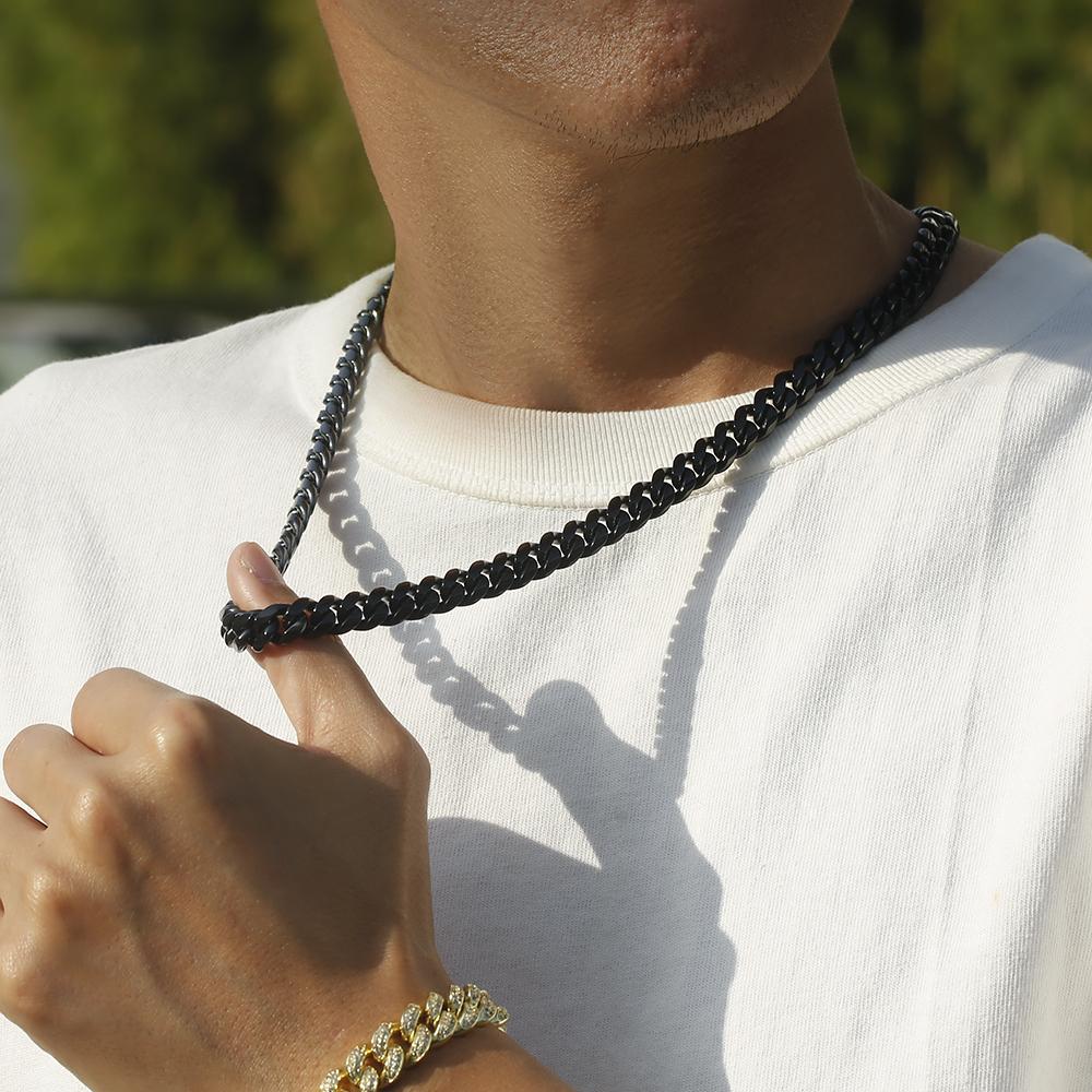 Wholesale Hip Hop Necklace 10mm Miami Cuban Link Chain With Black Gold Plated