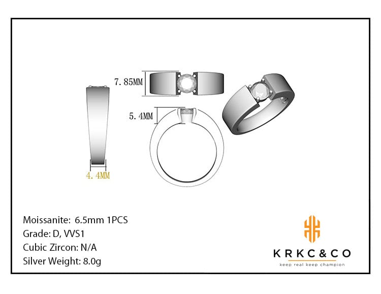 Wholesale Custom Engagement Moissanite Ring 1 carat D Color VVS Diamond Round Cut Ring 925 Sterling Silver GRA Certificated for Men