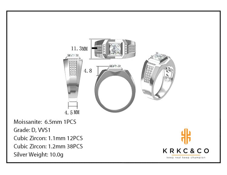 Wholesale Custom Engagement Moissanite Ring 1 carat D Color Round Cut Solitaire Ring 925 Sterling Silver GRA Certificated Pave Rhodium Plated for Men