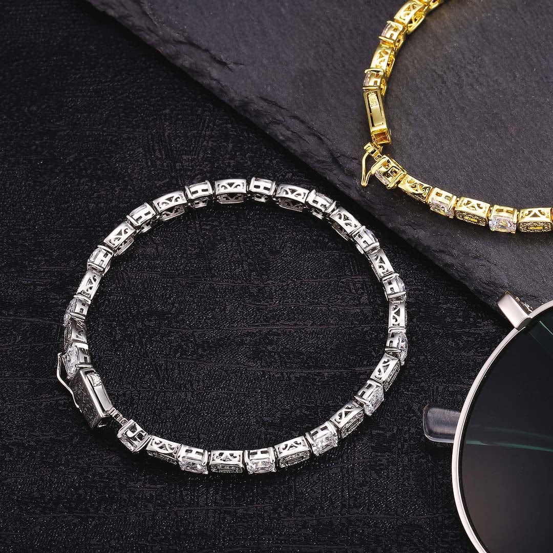 Hip Hop Bracelets Wholesale 5.5mm Clustered Charm Bracelet Iced Out CZ Diamond Plated 14K Gold Or Silver At Jewelry Factory Price