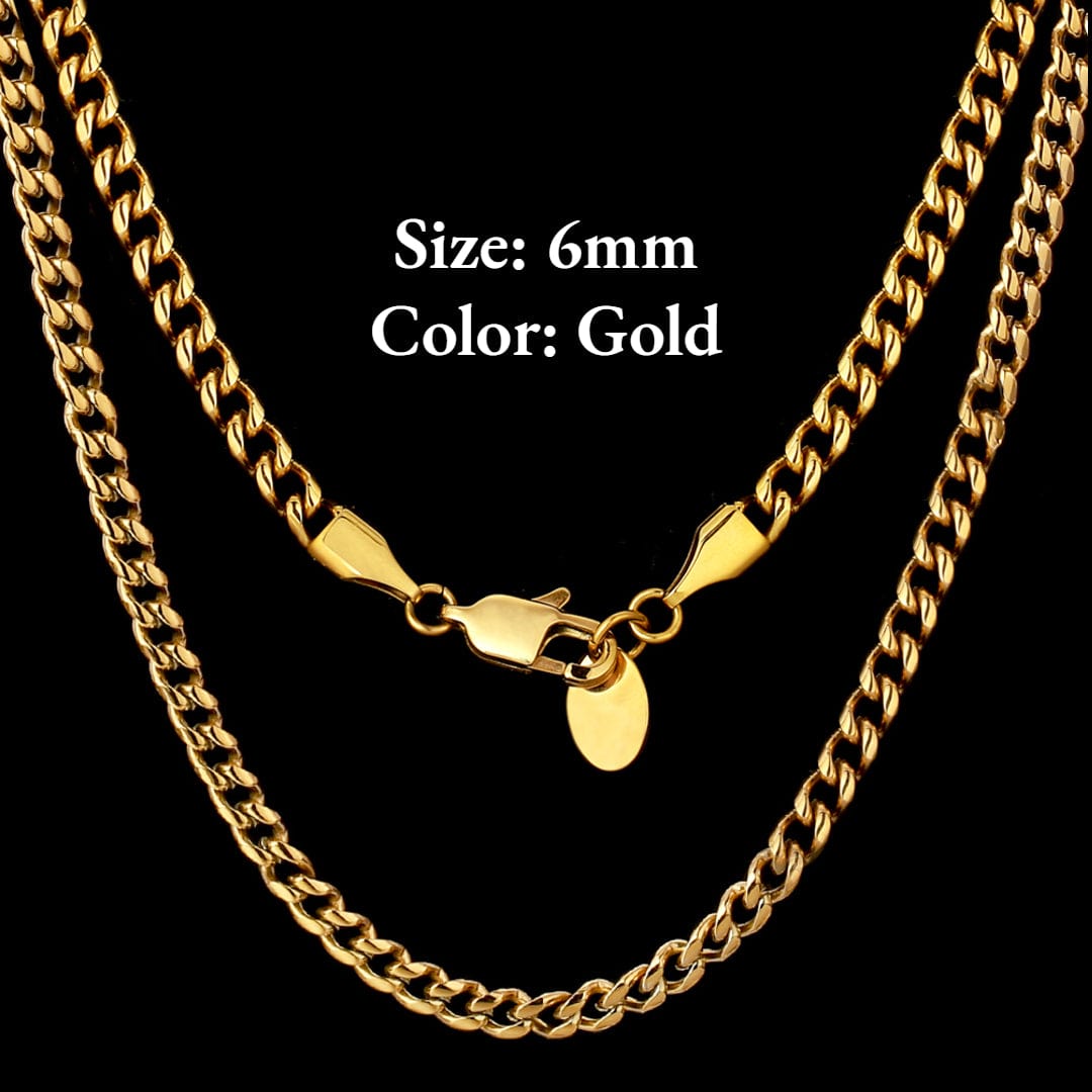 Wholesale  Miami Cuban Link Chain 6mm Stainless Steel Plated 18k Gold