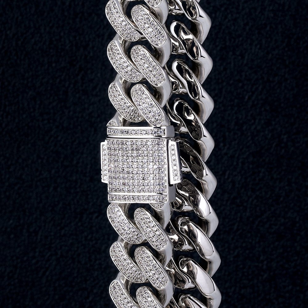 Wholesale Hip Hop Necklaces 18mm Cuban Link Chain Iced Multi Layer 5A CZ Diamond in White Gold