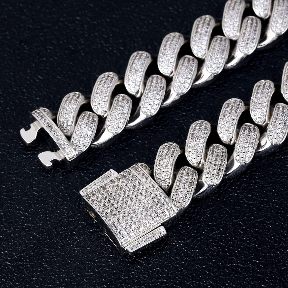 Wholesale Hip Hop Necklaces 18mm Cuban Link Chain Iced Multi Layer 5A CZ Diamond in White Gold