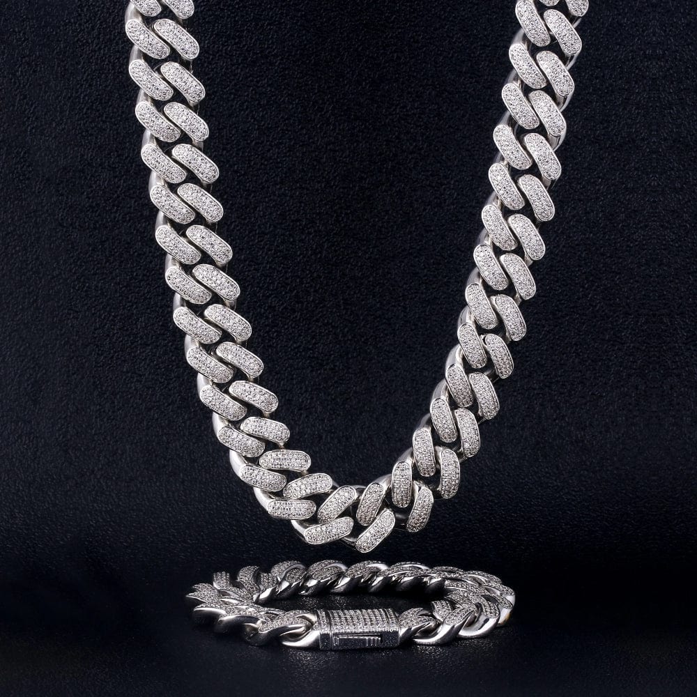 Wholesale Hip Hop Necklaces 18mm Cuban Link Chain Iced Multi Layer 5A CZ Diamond in White Gold