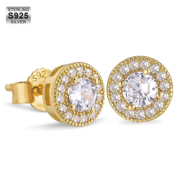 Wholesale 925 Sterling Silver Hip Hop Stud Earrings Diamond Earrings Round Square 7.5mm CZ Diamond Earrings Gold Fashion Jewelry