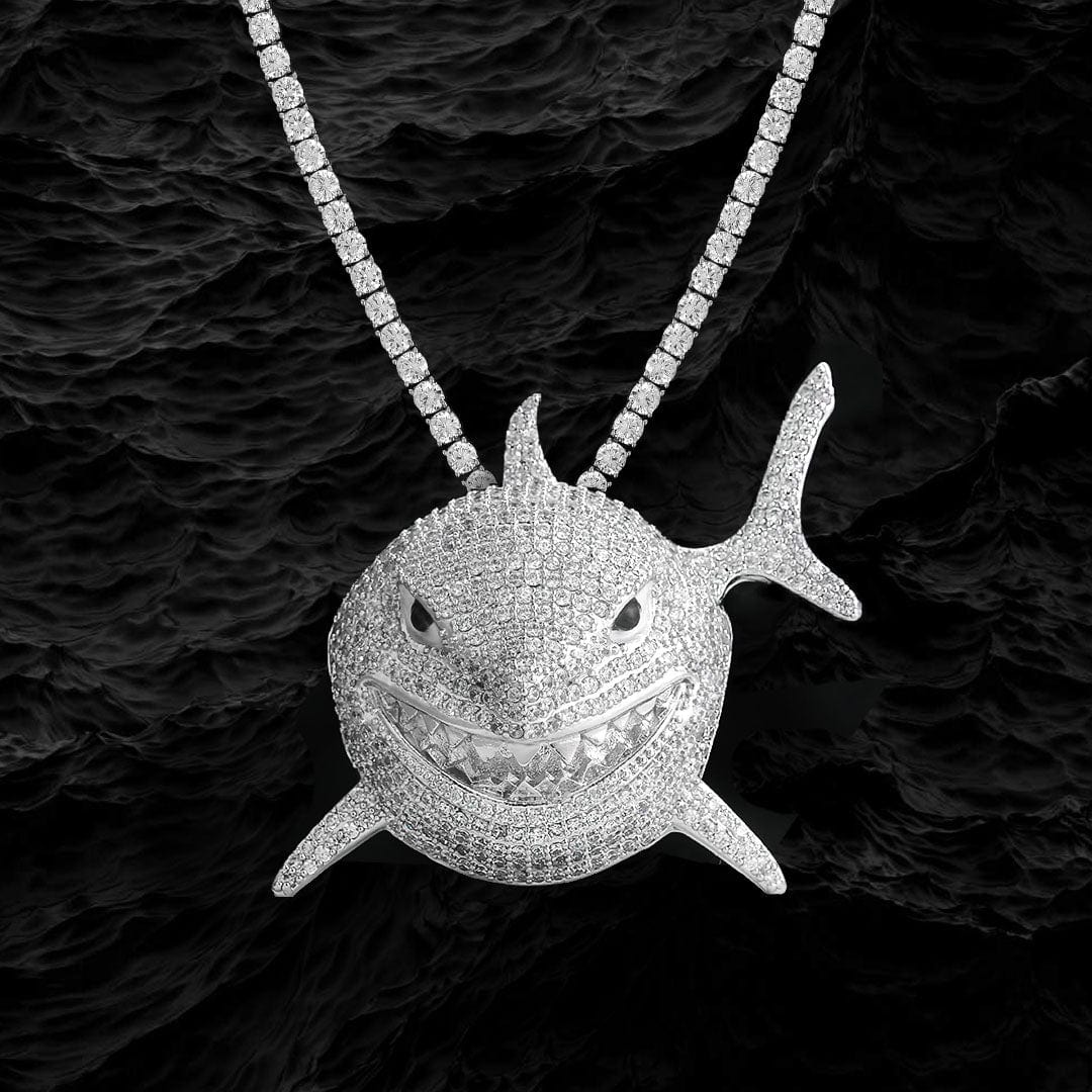 Iced Out Baby Shark Mens Pendant Necklace KRKC