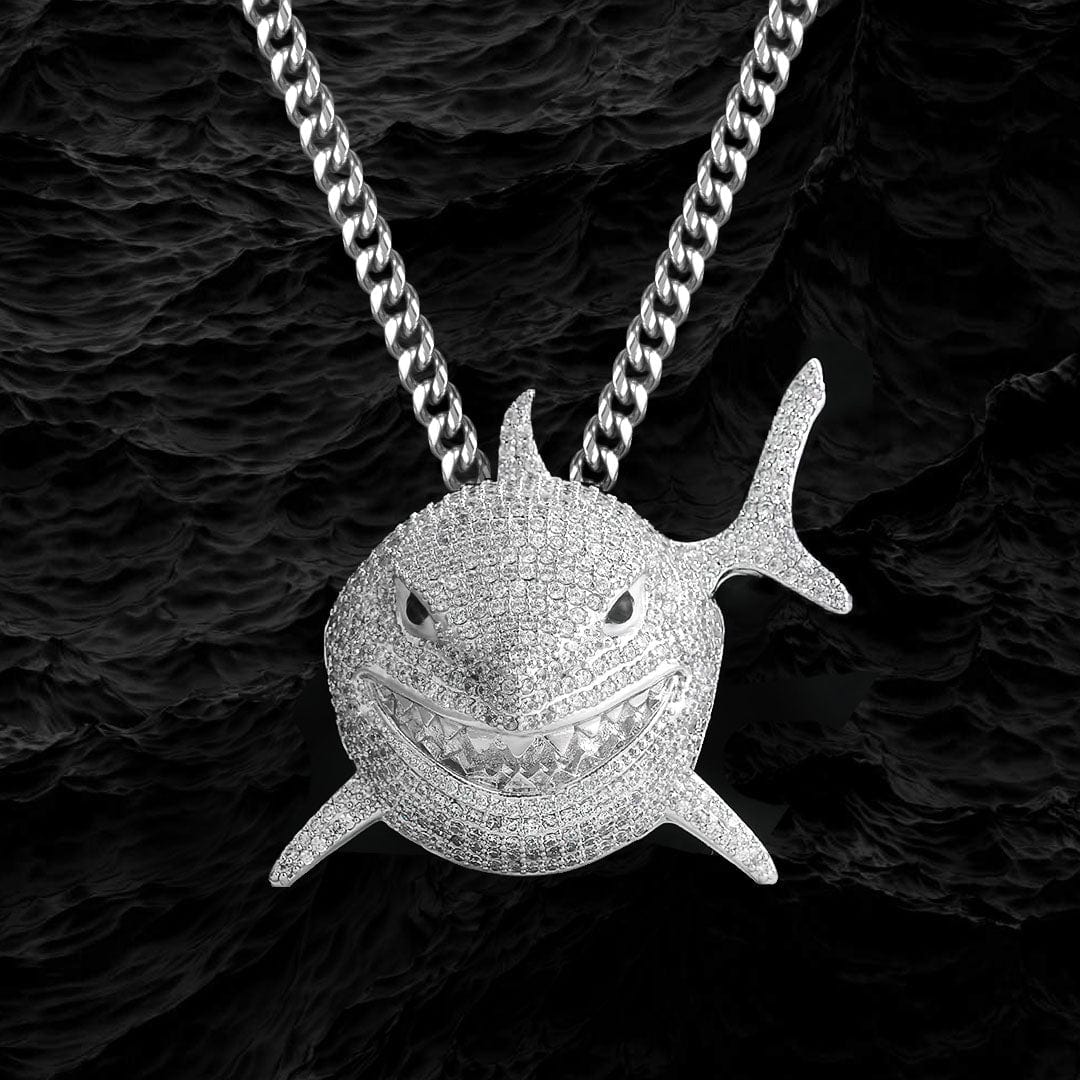 Iced Out Baby Shark Mens Pendant Necklace KRKC