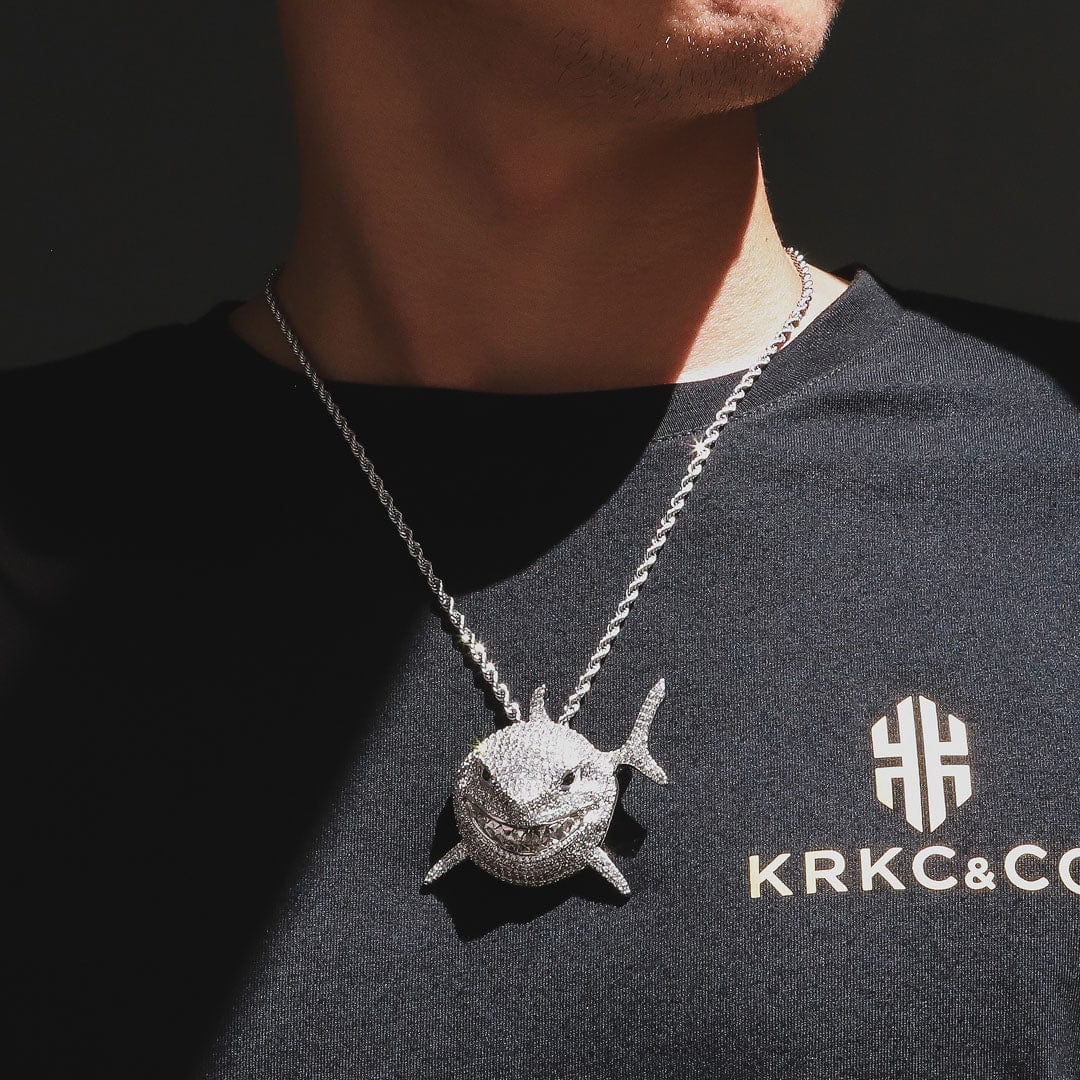 Iced Out Baby Shark Mens Pendant Necklace KRKC