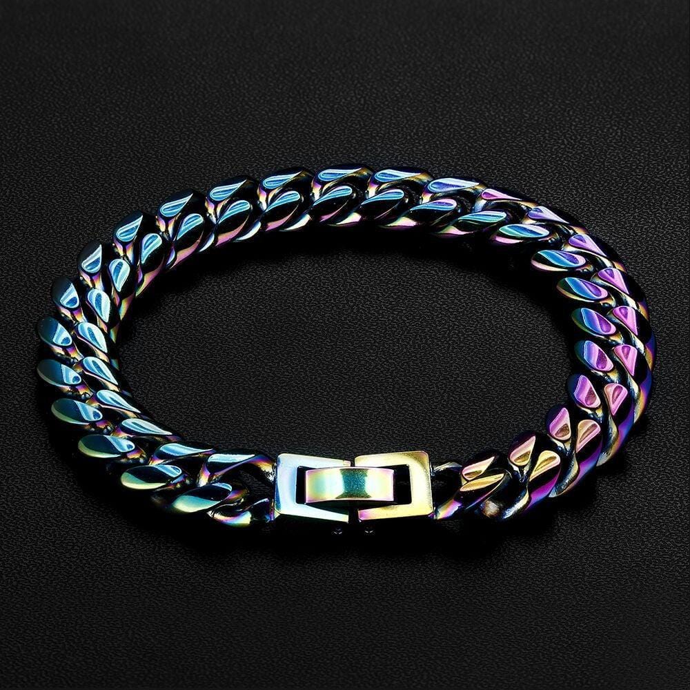 Wholesale Men Cuban Link Bracelet  Miami Stainless Steel 10mm Rainbow PVD Plated