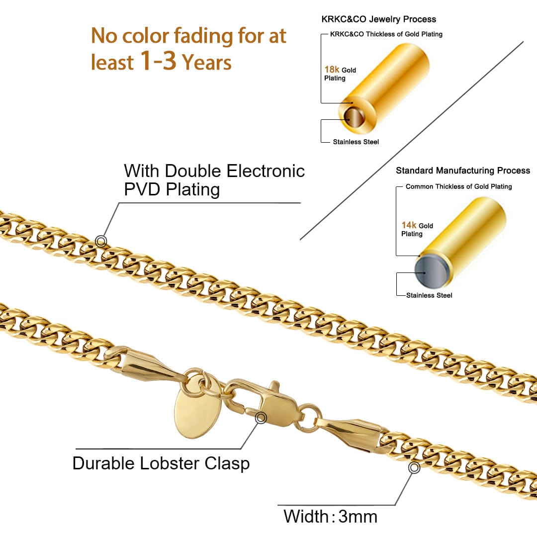 Wholesale  Miami Cuban Link Chain 6mm Stainless Steel Plated 18k Gold