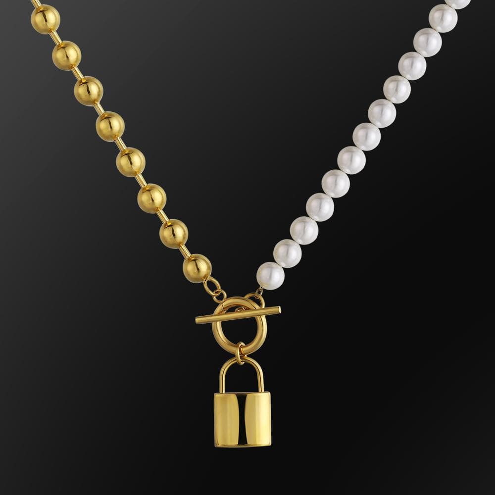 Wholesale Pearl Necklace Women Pearl Necklace +Bead Chain with Lock Pendant White Gold/Yellow Gold