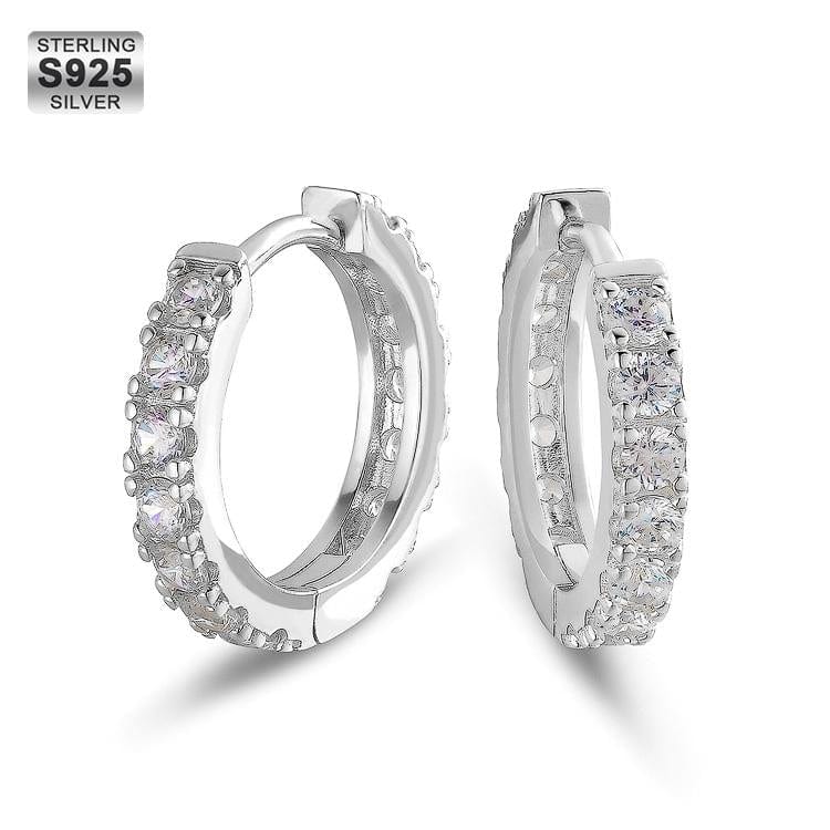 Wholesale 925 Sterling Silver Hoop Earrings 15mm CZ Micro Pave Diamond Hoop Earrings for Men