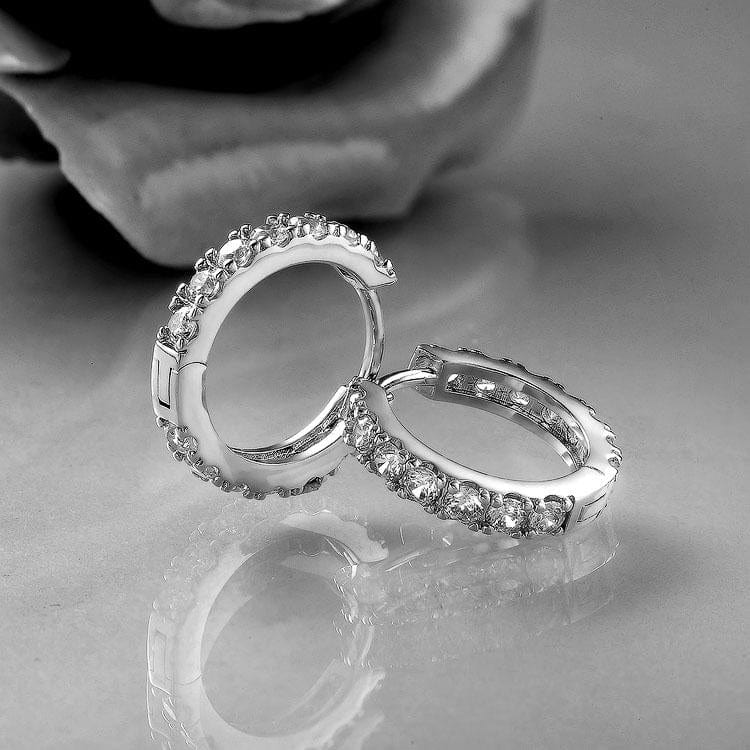 Wholesale 925 Sterling Silver Hoop Earrings 15mm CZ Micro Pave Diamond Hoop Earrings for Men