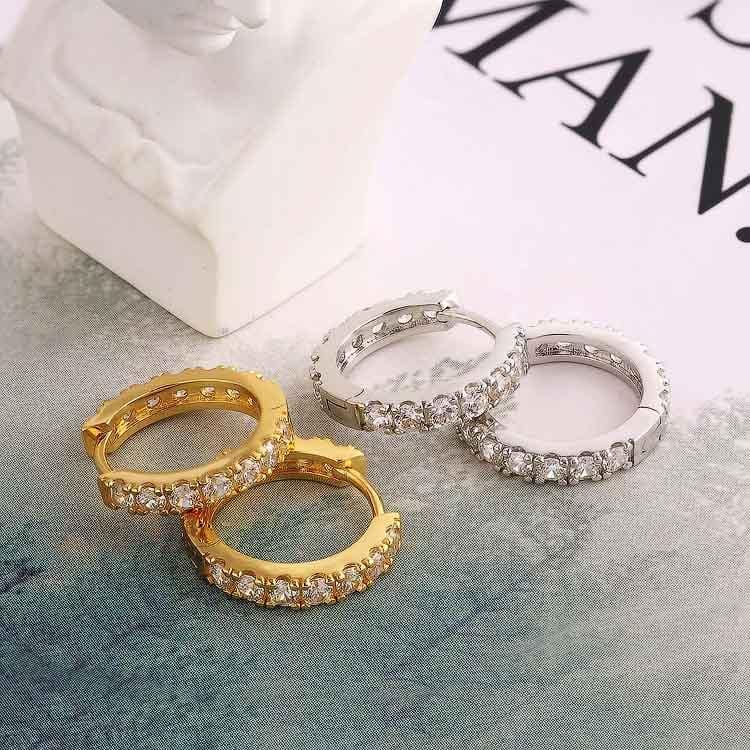 Wholesale 925 Sterling Silver Hoop Earrings 15mm CZ Micro Pave Diamond Hoop Earrings for Men